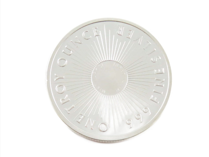 1 Troy Ounce .999 Fine Silver Round Sunshine Mint Cameo Style Silver Round. Back view.