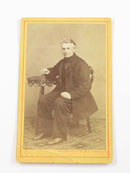 Antique Early CDV Man Seated Holding Cane A. Olson Ostersund Sweden 4" x 2 1/2" — front view