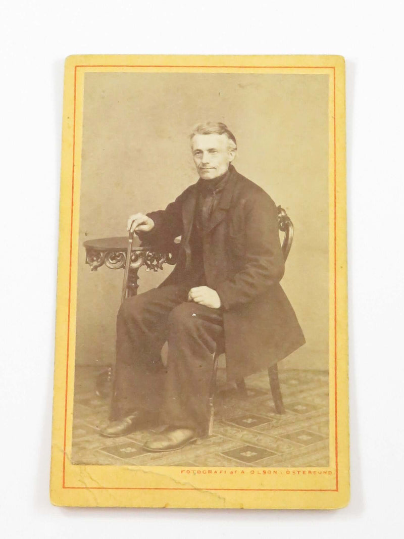 Antique Early CDV Man Seated Holding Cane A. Olson Ostersund Sweden 4" x 2 1/2"