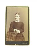 Antique CDV Woman Wearing Swallow Collar Pin A. Olson Ostersund Sweden 4 1/8" x 2 1/2" — front view