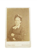 Antique CDV Woman Arms Crossed Unusual Hat A. Olson Ostersund Sweden 4" x 2 1/2" — front view