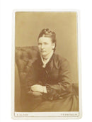 Antique CDV Woman In Chair Woven Hair E. Olsen Trondhjem Norway 4" x 2 1/2" — front view