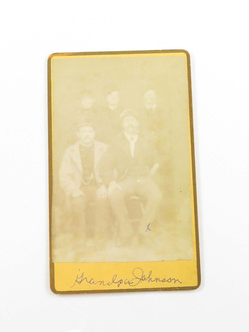 Antique Early CDV Group Photo of 5 Men Grandpa Johnson 4 1/8" x 2 1/2"
