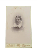 Antique CDV Woman High Collar Bow White Hat Nyblin Kristiania Norway 4 1/8" x 2 1/2" — front view