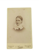Antique CDV Woman High Collar Bow White Scarf Aune Trondhjem Norge 4 1/8" x 2 1/2" — front view