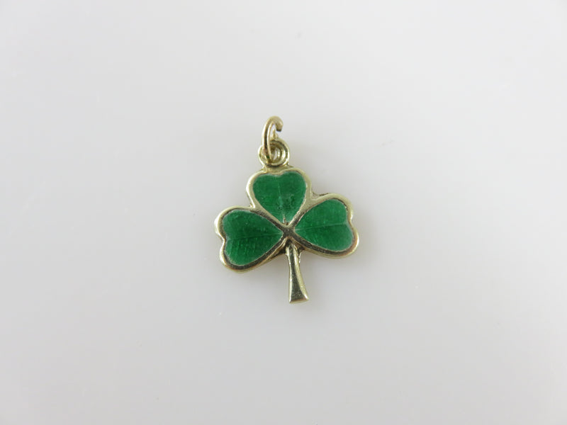 Vintage 9K Yellow Gold Lucky 3 Leaf Clover Charm with Green Enamel UK Hallmarking