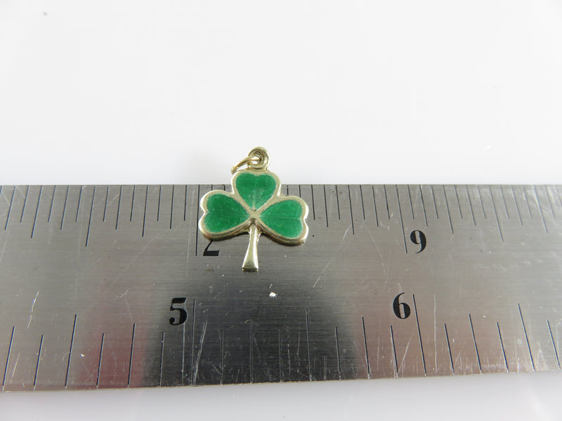 Vintage 9K Yellow Gold Lucky 3 Leaf Clover Charm with Green Enamel UK Hallmarking