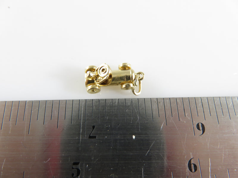 Vintage 10K Yellow Gold Race Car Charm 3D Wheels Turn Old Time Car