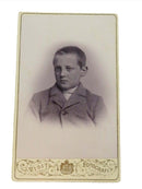 Antique CDV Young Boy in Bow Tie Visit Fotografi Sweden 4 1/8" x 2 1/2" — front view