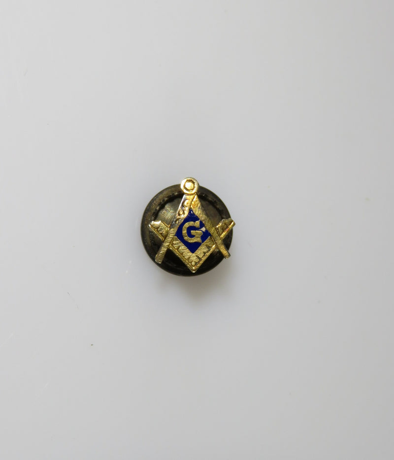 Vintage 10K Freemason Masonic Compass Square Blue Enameled Collar Lapel Screw Back