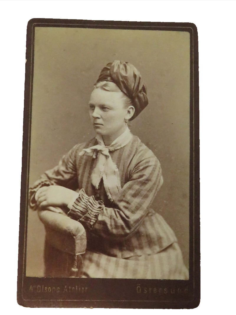 Antique CDV Woman Posing Left A. Olson Ostersund Sweden 4" x 2 1/2"