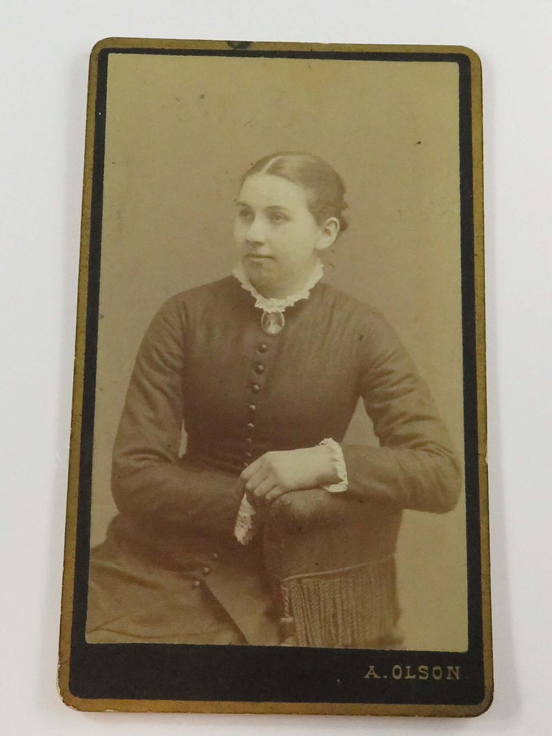 Antique CDV Woman Wearing Cameo A. Olson Ostersund Sweden 4 1/8" x 2 1/2"