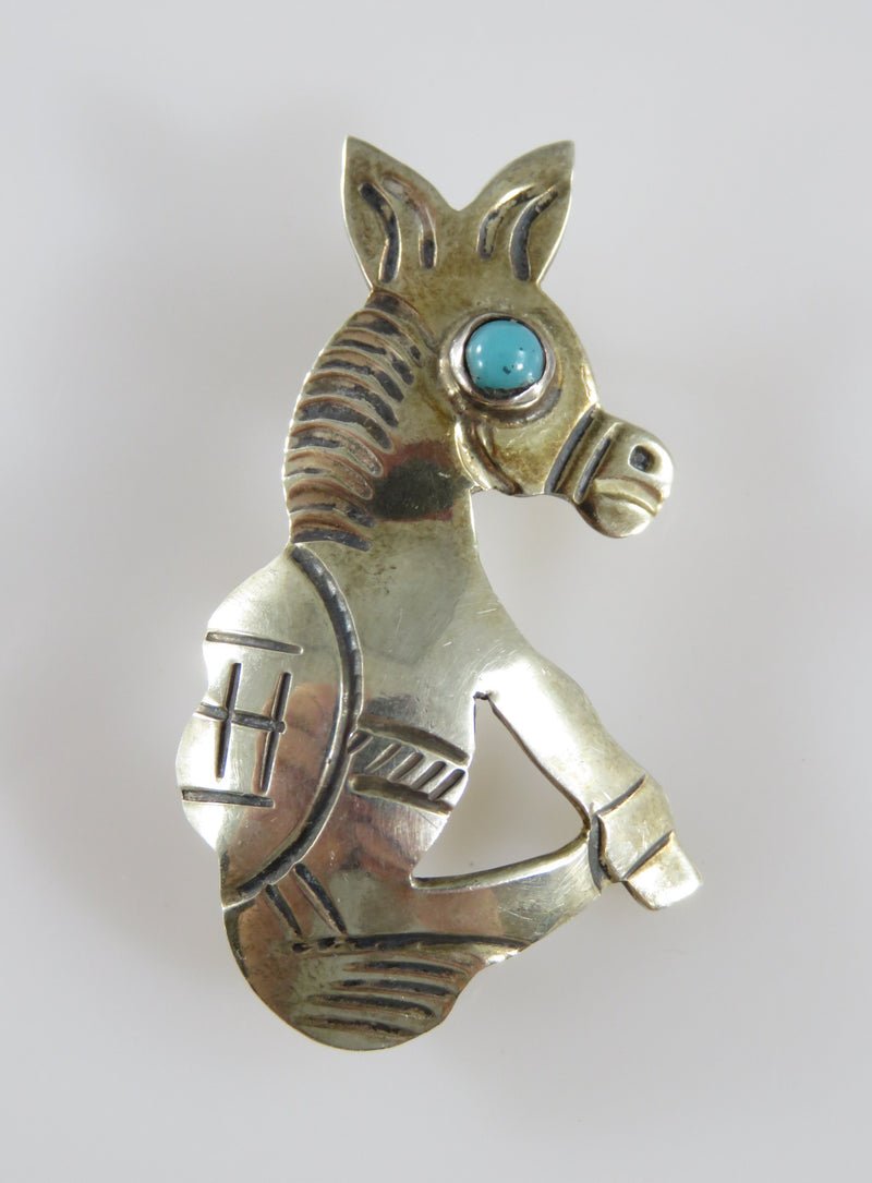 Vintage Donkey Jackass Pin Sterling Silver Turquoise Taxco Mexico Eagle 28