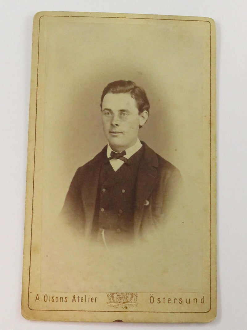 Antique CDV Distinguished Young Man A. Olson Ostersund Sweden 4" x 2 1/2"