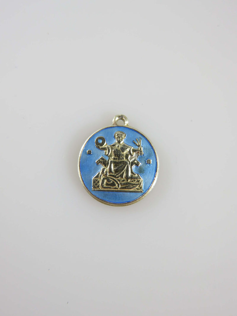 God Holding World & Arrows Blue Enameled 925 Silver Religious Charm Front