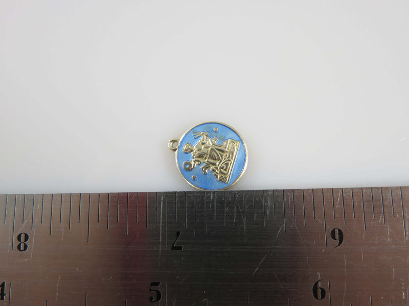 God Holding World & Arrows Blue Enameled 925 Silver Religious Charm