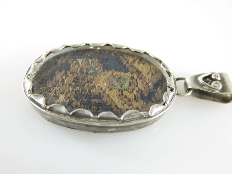 950 Silver Pendant Antique Peruvian Textile Fragment Under Glass Pendant