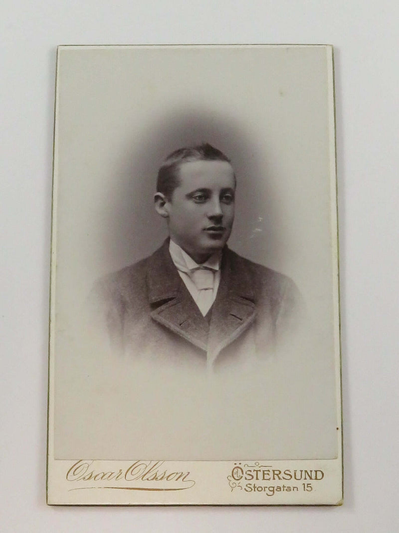 Antique Photo of Young Man Wearing Tie Oscar Olsson Ostersund Sweden 4 1/8" x 2 1/2"