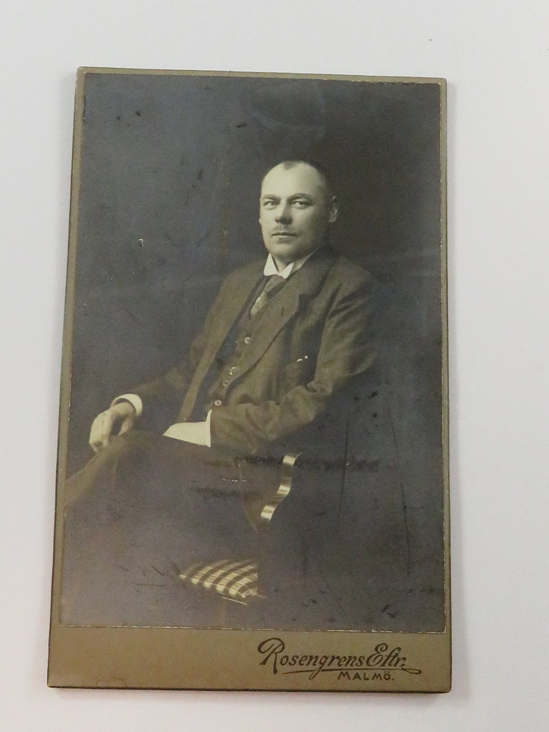 Antique Photo Distinguished Man in Chair Rosengrens Eftr 4 1/8" x 2 1/2"