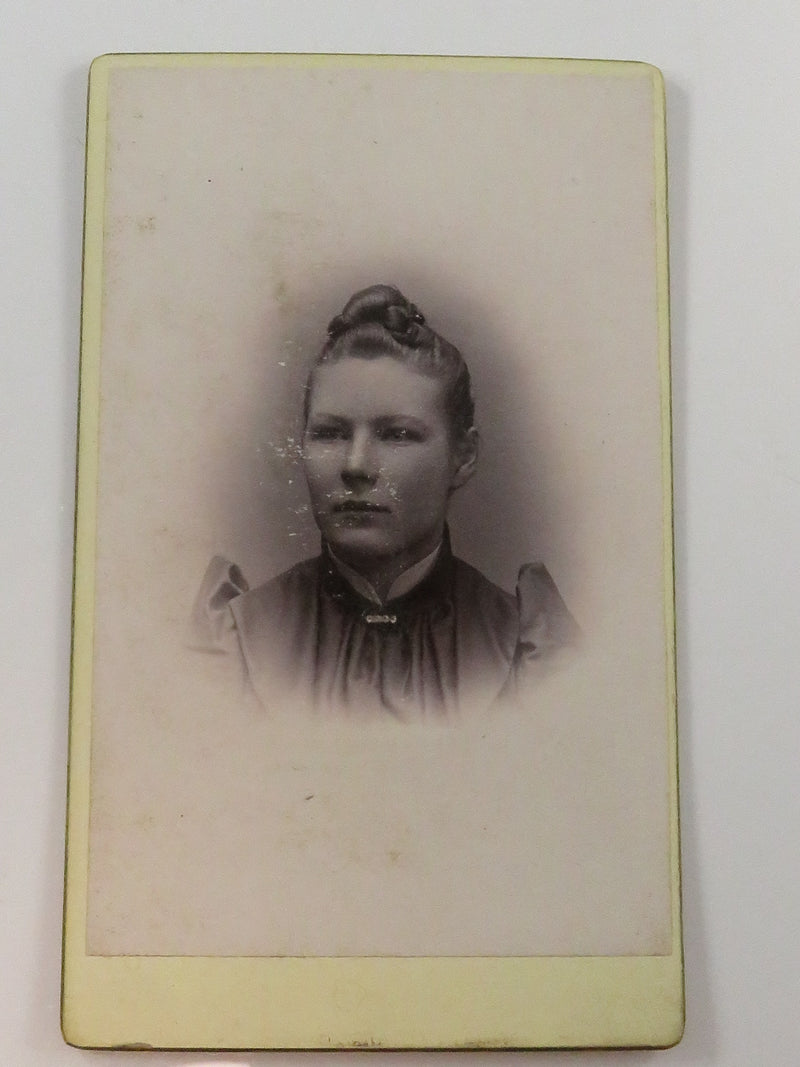 Antique CDV Headshot Photo of a Woman Unknown Sitter 4 1/8" x 2 1/2"