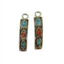 1970's Navajo Crushed Turquoise Coral Bear Claw Cast Silver Watch Tips