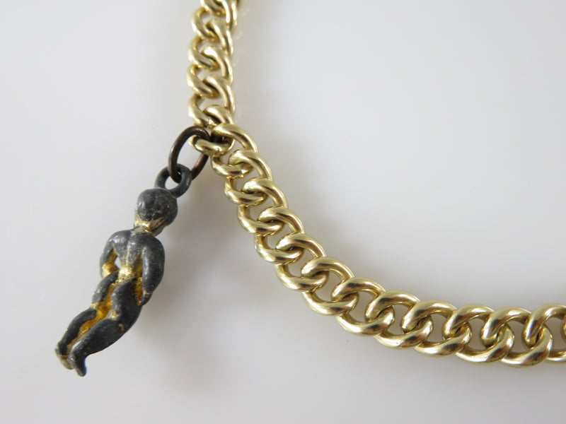 Vintage 7" 12K Gold Filled 1.55mm Curb Link Charm Bracelet with Safety Chain