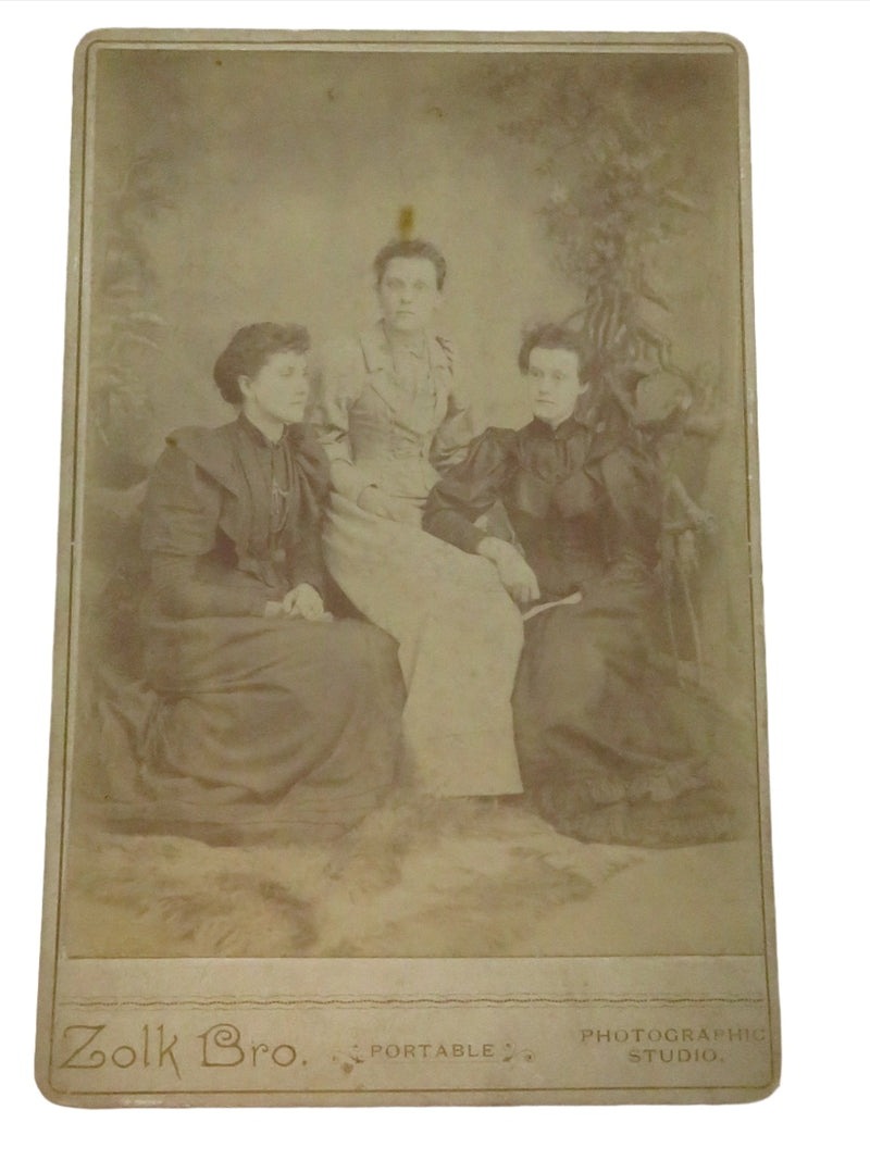 Antique Cabinet Card 3 Women In Pose Zolk Bro. Photographic Studio c1885