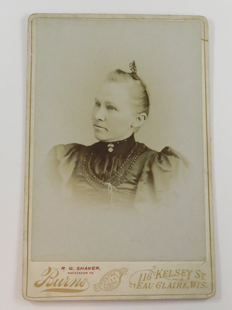 Antique Cabinet Card Older Woman in Black R. G. Shaker Eau Claire Wisconsin c189