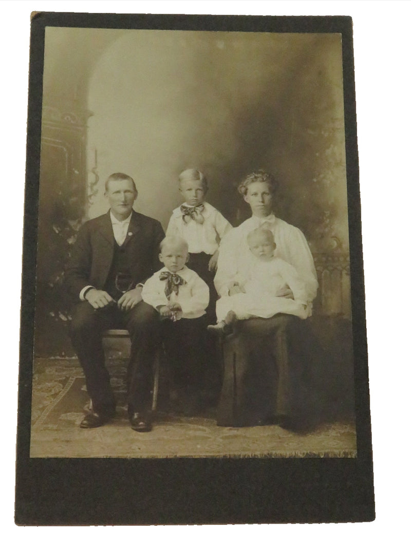Antique Photo Card c1900 Family Photo 3 Boys Father & Mother Silver Gelatin Imag