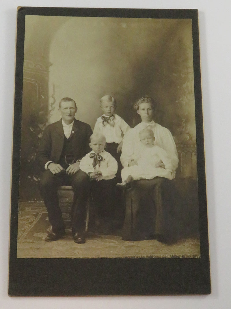Antique Photo Card c1900 Family Photo 3 Boys Father & Mother Silver Gelatin Imag