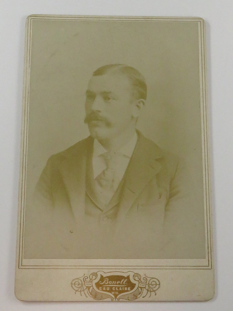 Antique Cabinet Card Man in Tie Facing Left Bonell Eau Claire Wisconsin c 1885