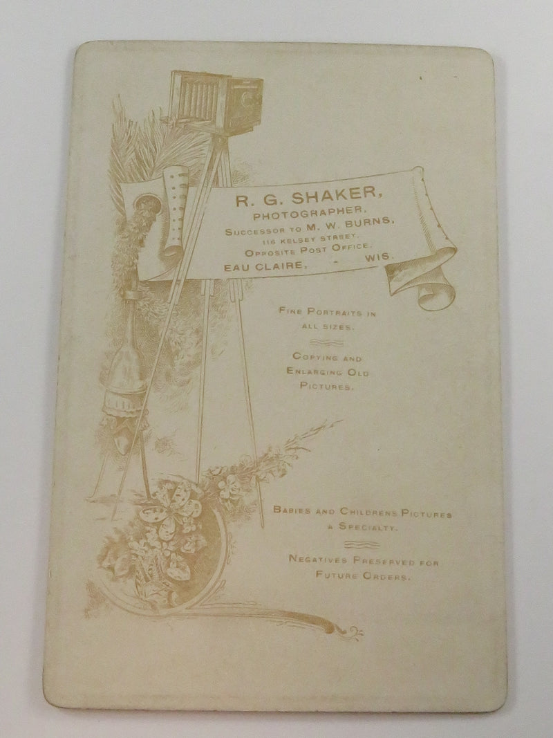 Antique Cabinet Card Man in Tie, Center Part, Facing Left Shaker Eau Claire Wisc