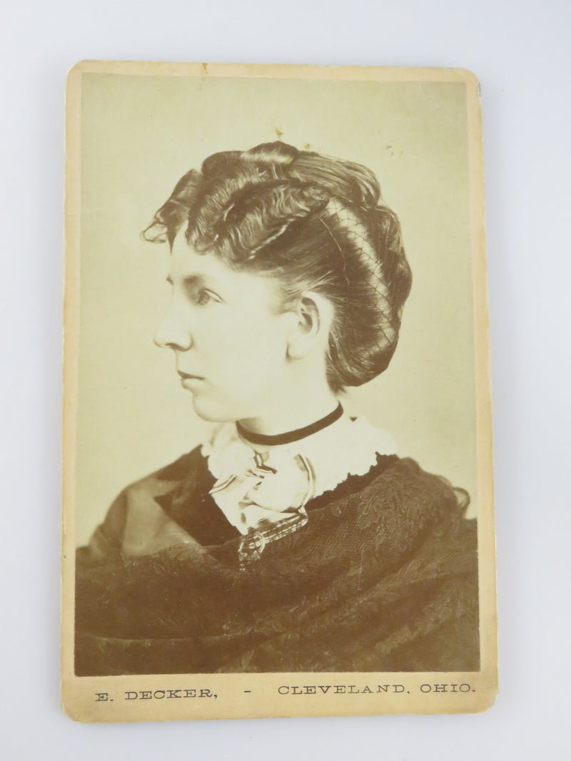 Unnamed Sitter Left Facing Hair Net Woman E. Decker Cleveland OH Antique Photogr