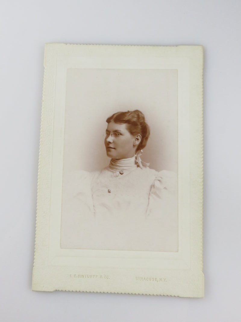 Unnamed Sitter Pretty in White Woman Fancy Border E.C. Dinturff & Co Syracuse NY Antique Photograph