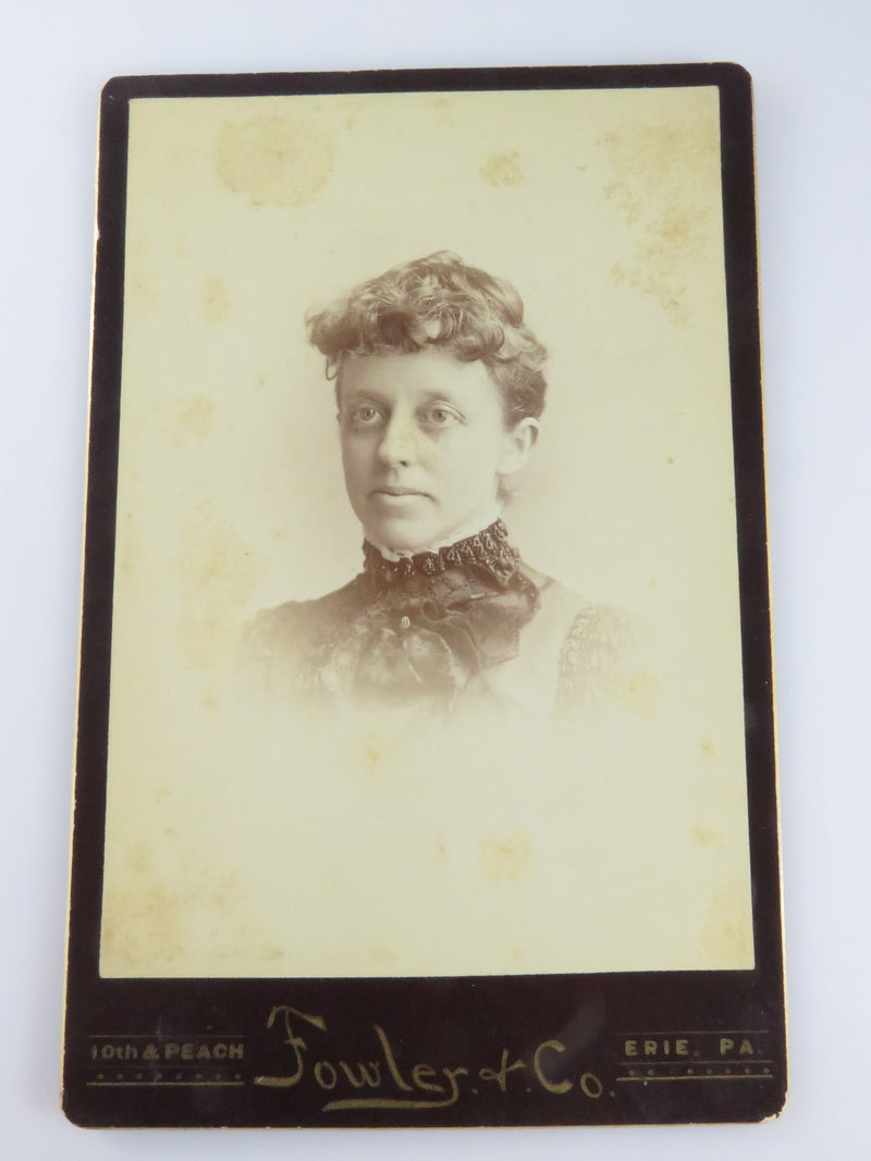 Victorian Woman in Ruffles Unnamed Sitter Fowler & Co Erie PA Antique Photograph