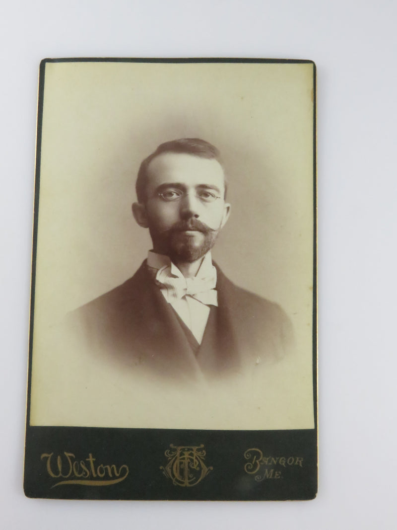 Named Sitter Man with Spectacles May 15 1891 Weston Bangor Maine Antique Photograph