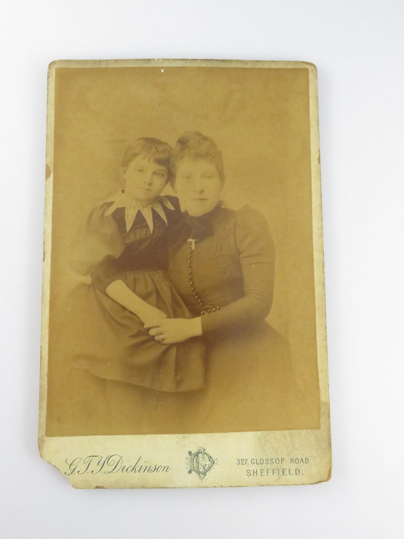 Mother & Daughter in pose Cross Rings Antique UK Cabinet Card by Dickinson