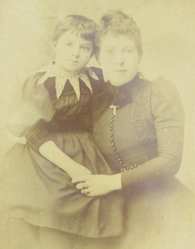 Mother & Daughter in pose Cross Rings Antique UK Cabinet Card by Dickinson