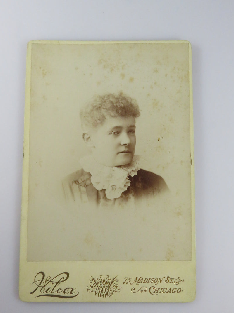 Unnamed Sitter Woman Short Curly Hair Wilcox Chicago IL Antique Photograph