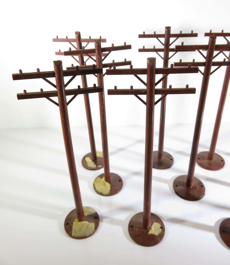 Grouping of 11 Plasticville 1000 Railroad Telephone Poles Brown Circa 1950's - Just Stuff I Sell