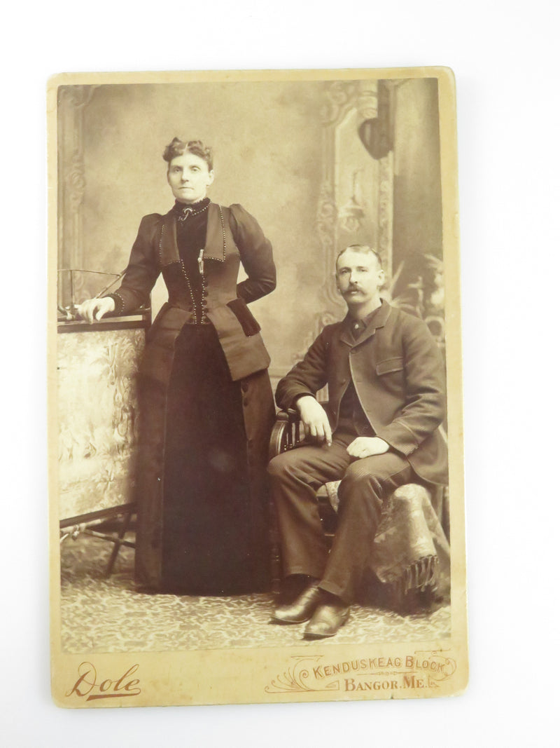 Unnamed Sitters Man & Woman Couple Posing Dole Bangor Maine Antique Photograph
