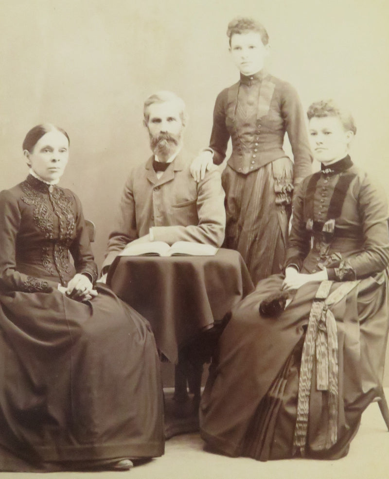 Named Sitter Wife Husband & Daughters Posing L.M. Clement Vermont Antique Photograph