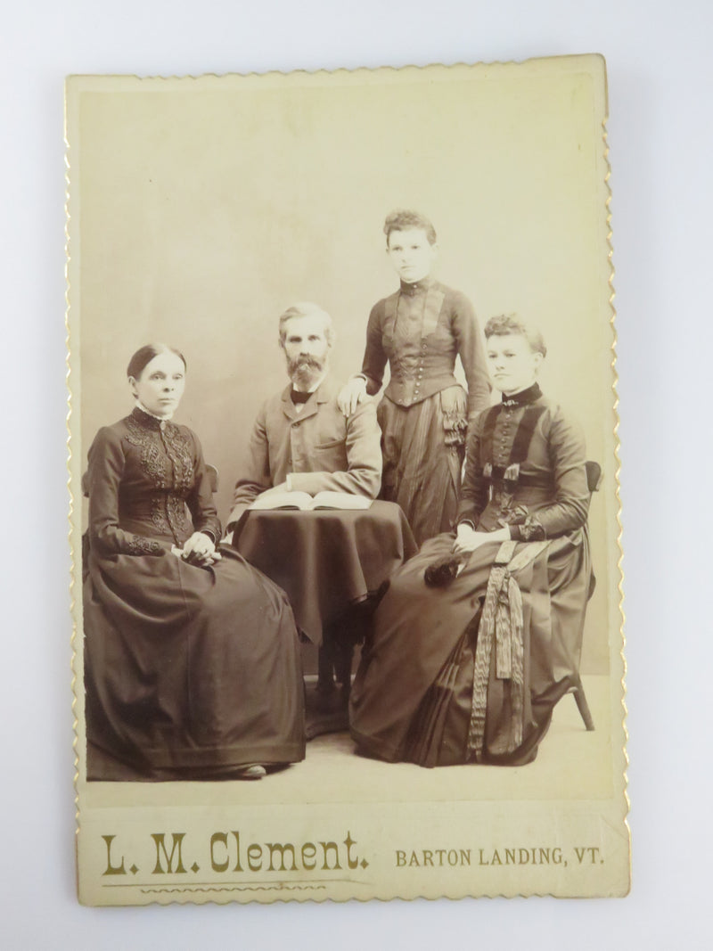 Named Sitter Wife Husband & Daughters Posing L.M. Clement Vermont Antique Photograph