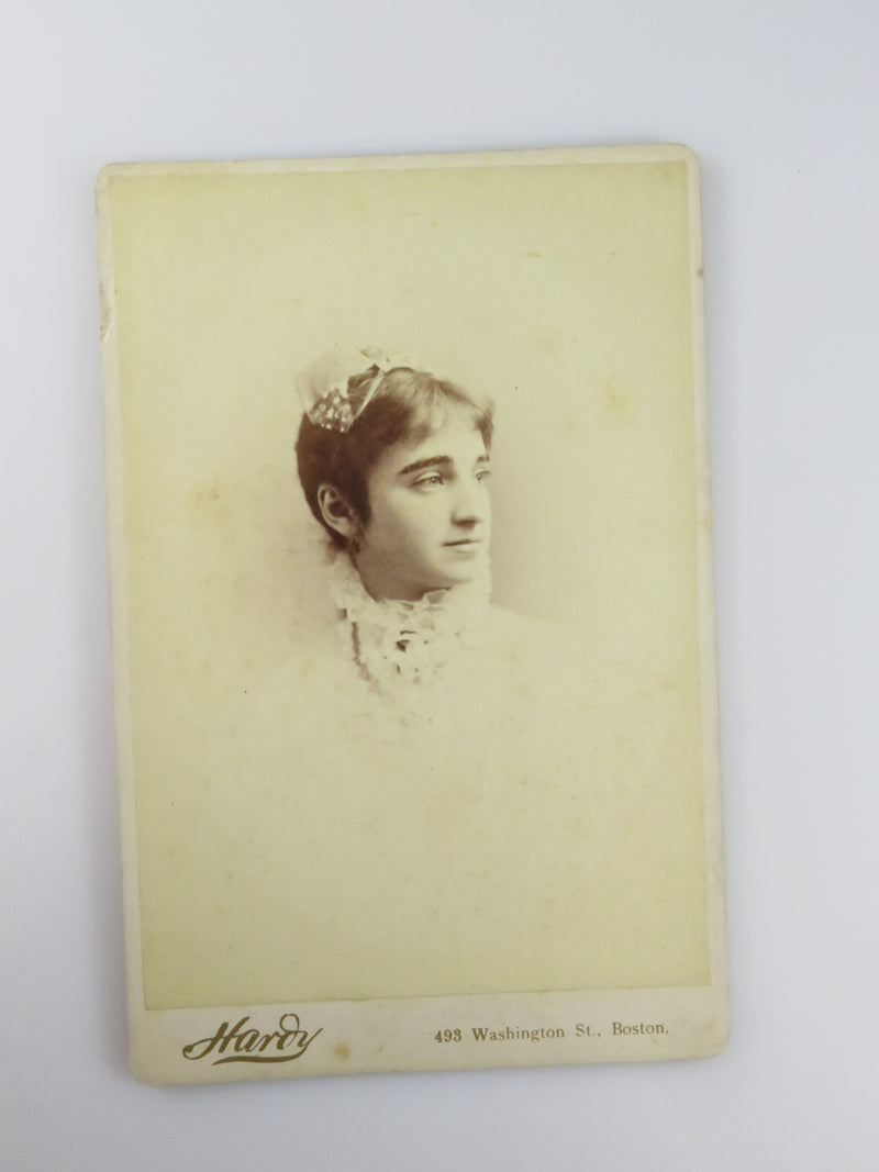 Unnamed Sitter Short Haired Lacy Tom Boy Woman in White Hardy Boston Antique Pho