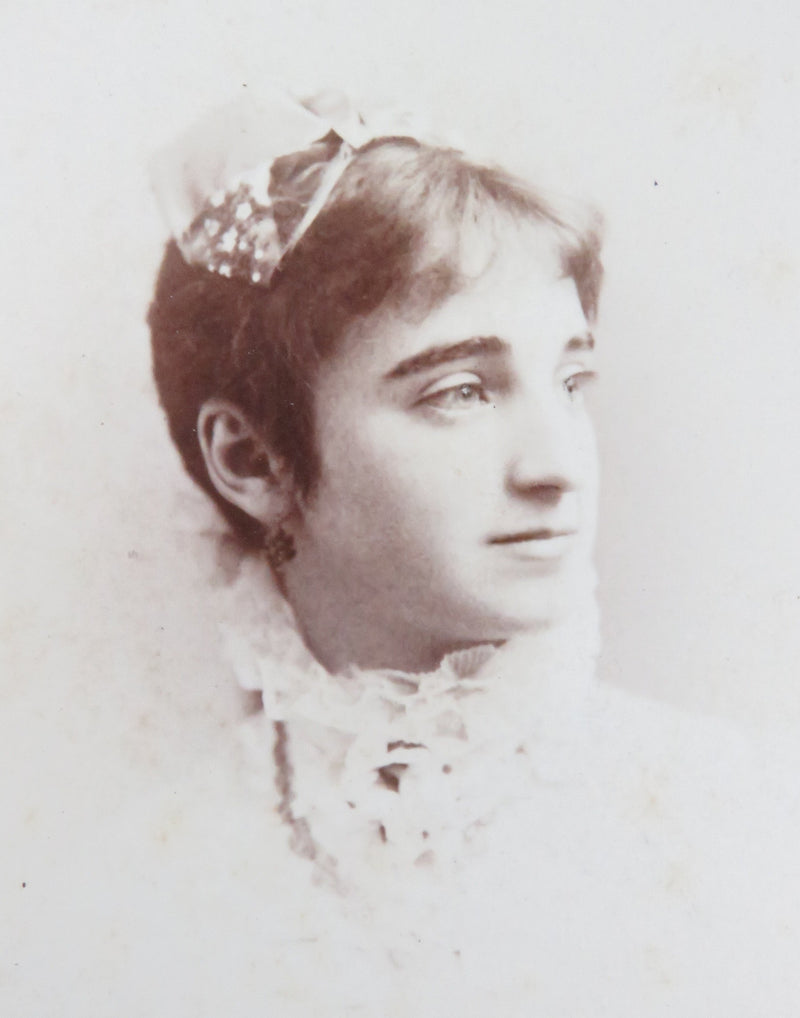 Unnamed Sitter Short Haired Lacy Tom Boy Woman in White Hardy Boston Antique Pho