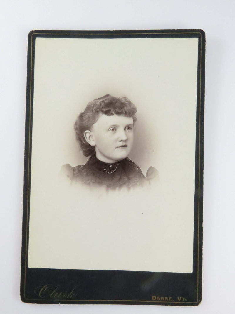 Edna S Clark Right Facing Teenager in Black Clark Barre Vermont Antique Photogra