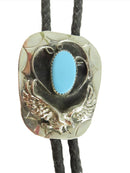 Silver Tone Mixed Metal Bolo Tie Eagle Blue Stone