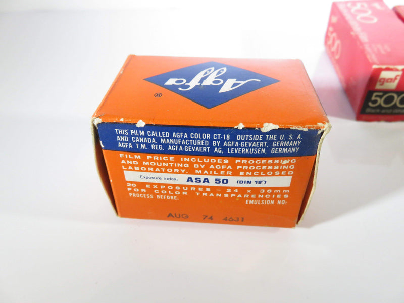 Grouping of 3 1970's Film Boxes for Display Gaf 500 120 BW Agfa CT18 - Just Stuff I Sell
