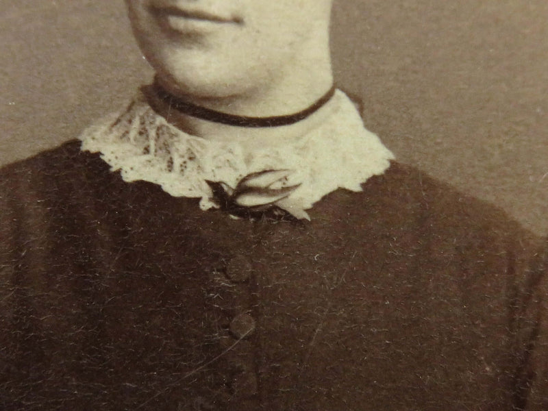 Antique CDV Woman Wearing Swallow Collar Pin A. Olson Ostersund Sweden 4 1/8" x 2 1/2"