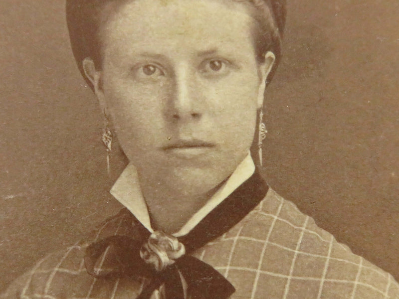 Antique CDV Woman Rococo Brooch Dangle Earrings A. Olson Ostersund Sweden 4" x 2